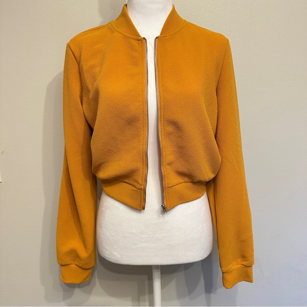 2 cropped zip up sweaters - mustard and white colors - size medium
